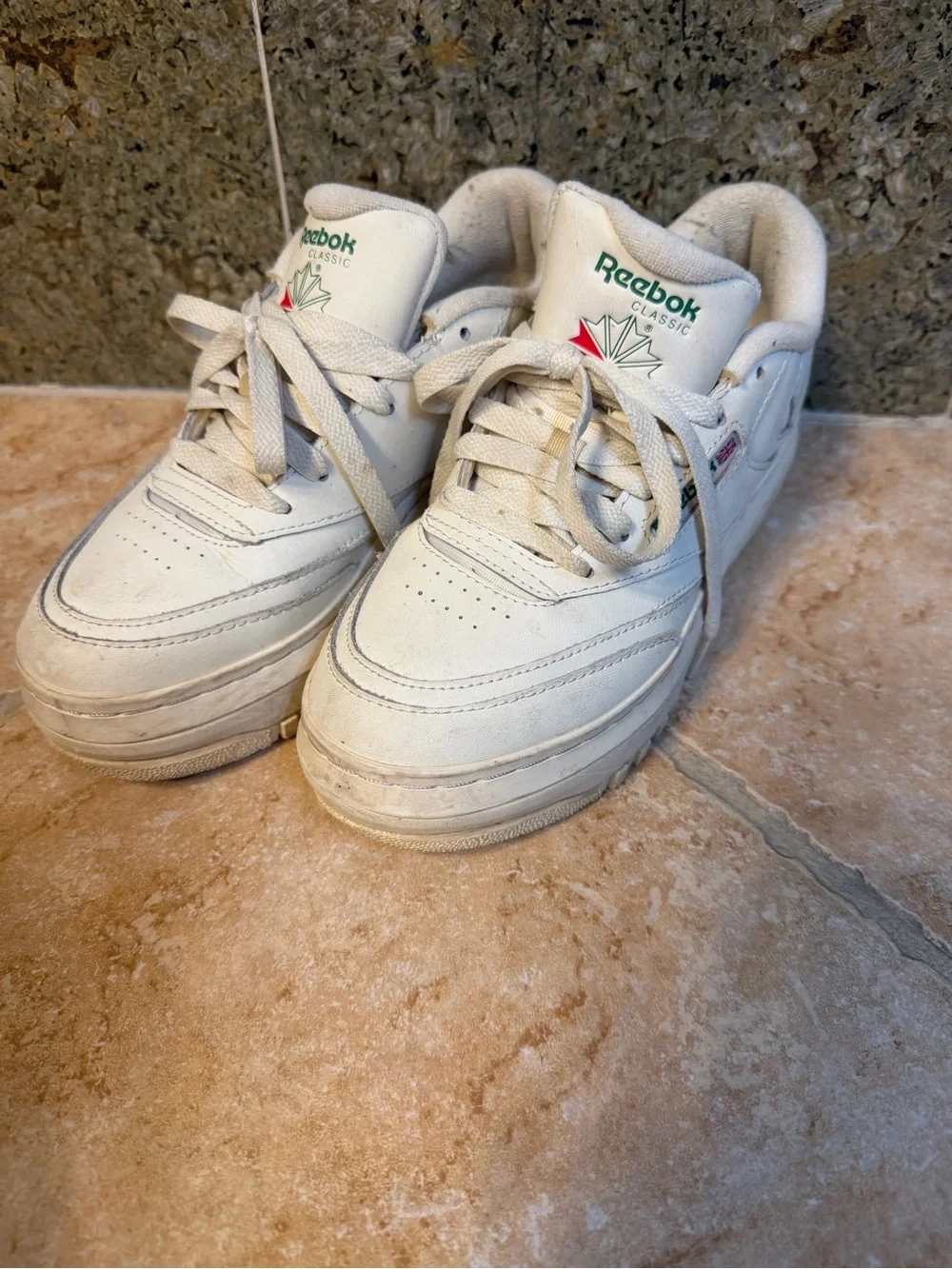 Reebok White Platform Sneakers with Green Logo Accent Club C